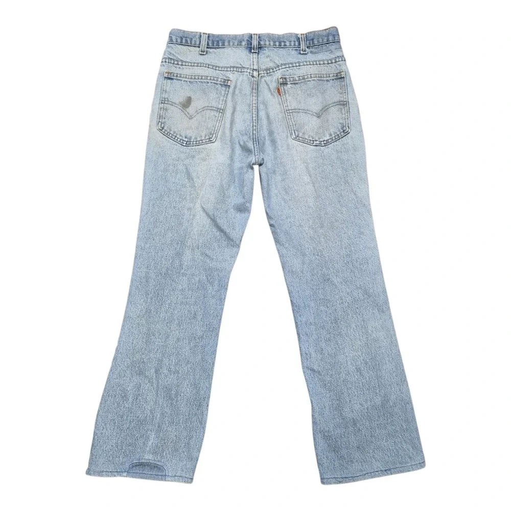 VTG 1983 Levi's 517 Mens 34 *THRASHED* Orange Tab Bootcut Rigid Indigo Jeans